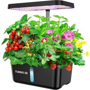 TURBO SII Hydroponics Growing System, 8 Pods Indoor Herb Garden LED Grow - Black